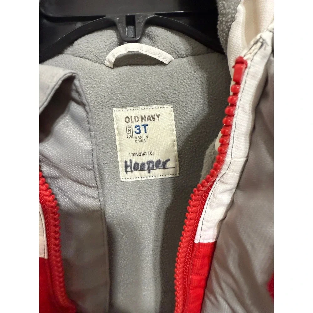 Old Navy Kids 3T Winter Jacket Colorblock Red White Gray Hooded Warm‎